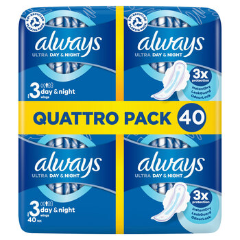 Always Ultra Night Size 3 Sanitary Towels with Wings, 40 Pads