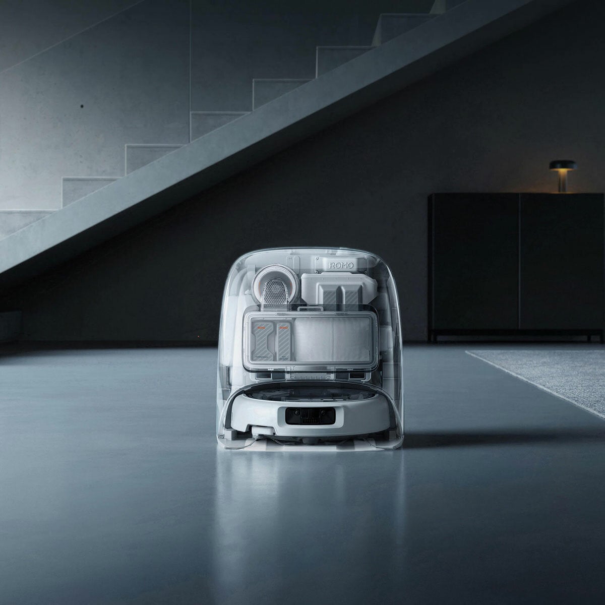 Lifetyle image of robot vacuum in living room Lifetyle image of robot vacuum in living room