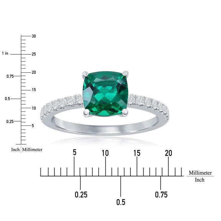 Lab Created Emerald and 0.90ctw Diamond Ring, 14k White Gold