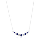 Round Cut Blue Sapphire & 0.37ctw Diamond Necklace, 14ct White Gold