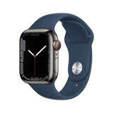Apple Watch Series 7 GPS + Cellular, 41mm Graphite Stainless Steel Case with Abyss Blue Sport Band, MKJ13B/A