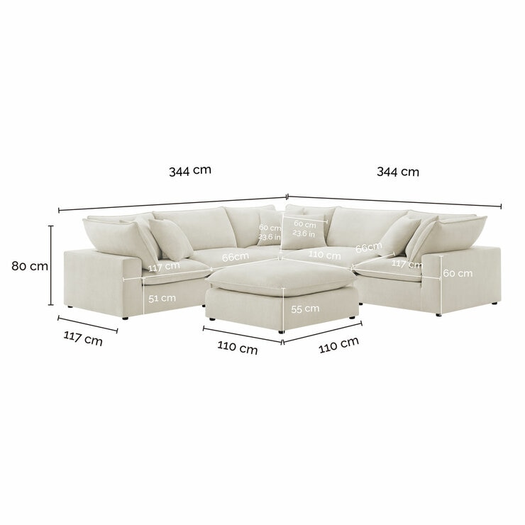 Aiden & Ivy Sereen Beige Fabric 6 Piece Modular Sofa - Line Drawing