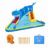 Studio image of the H2OGO! Whales 'n Waves Kids Inflatable Mega Water Park, blower and stakes