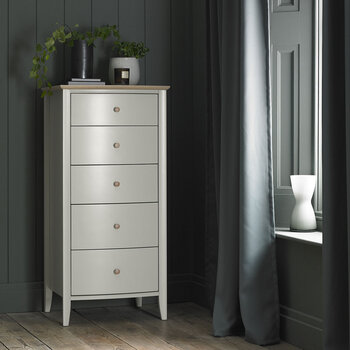 Bentley Designs Whitby Scandi Oak & Soft Grey 5 Drawer Chest of Drawers