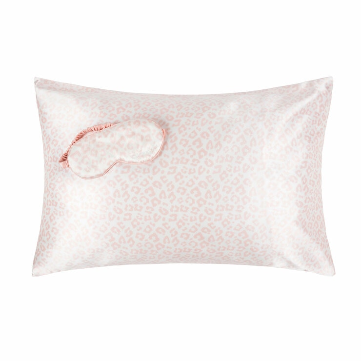 Cocoonzzz 100% Mulberry Silk Pillowcase & Eyemask Set, Pink Leopard