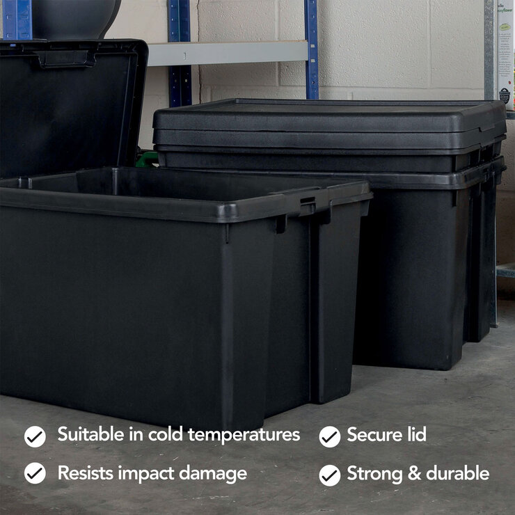 Wham Bam 62 Litre Recycled Heavy Duty Plastic Storage Box & Lid in Black - 3 Pack