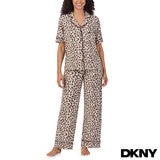 DKNY Ladies Notch Collar 3 Piece PJ Set in Cheetah