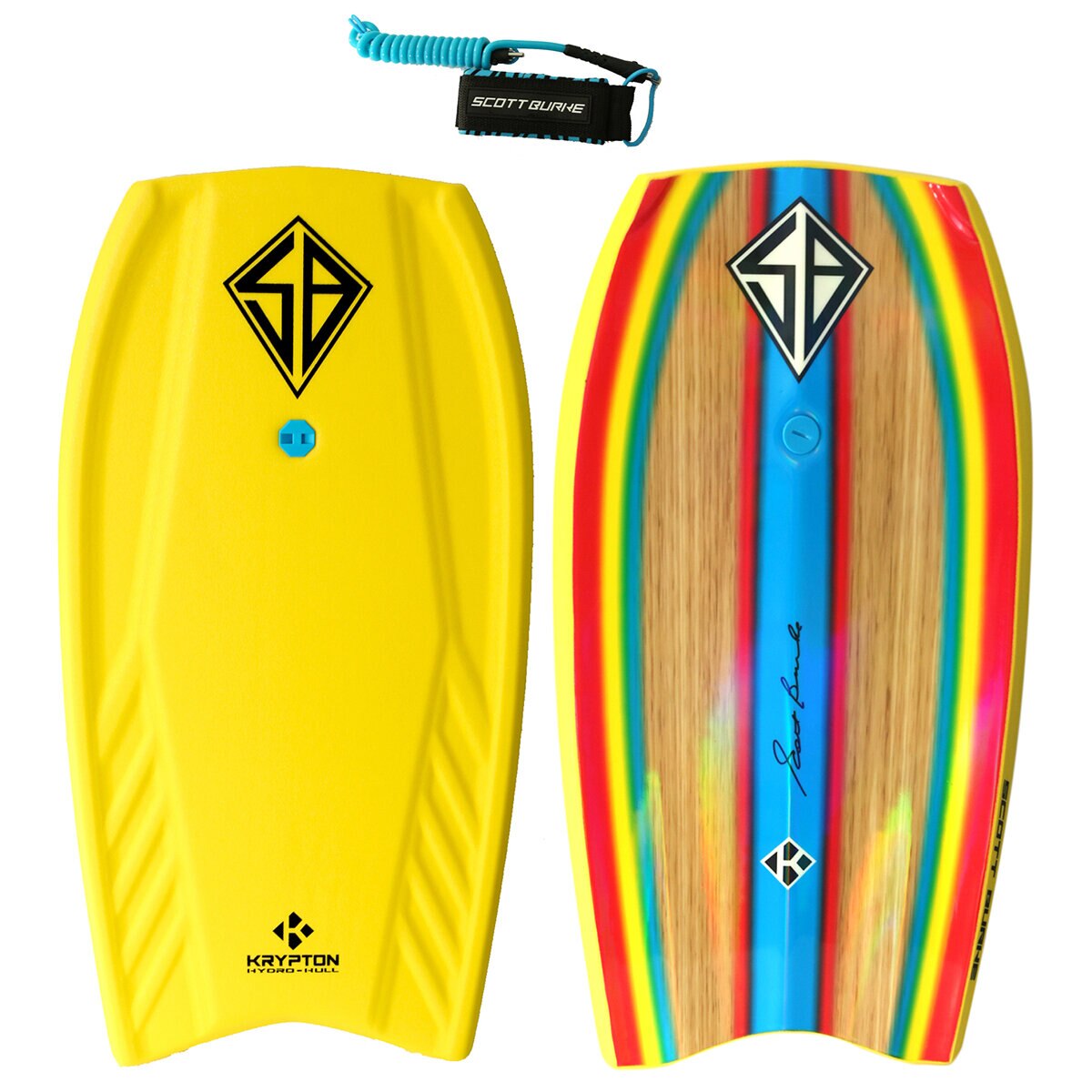 Scott Burke Krypton 3.5ft (1.07m) Bodyboard with Coiled Leash in Yellow
