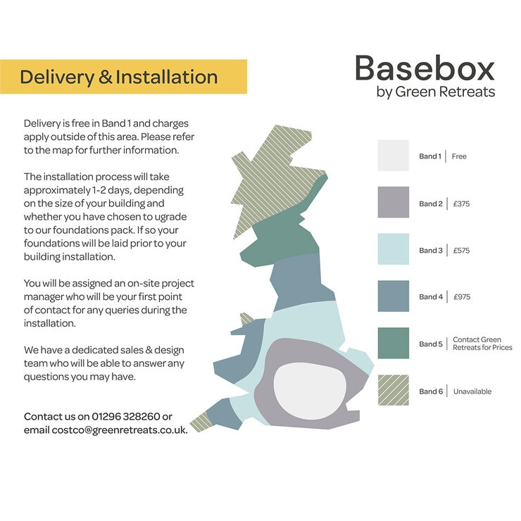 Installed Garden Room, Medium Sizes, Basebox Plus by Green Retreats (up to 28m²)