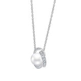 7.5-8mm Cultured Freshwater White Pearl & 0.25ctw Diamond Necklace, 14ct White Gold