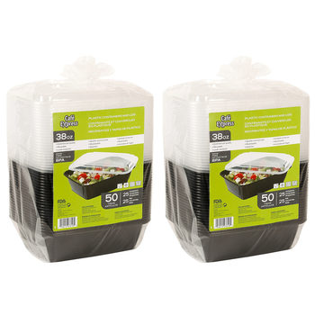 Café Express Black Plastic Containers Clear Lids Stacked 2 x 50 Pack