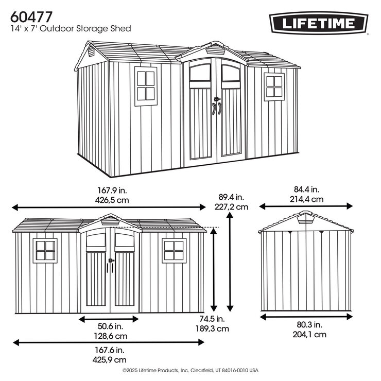 Lifetime 14.5ft x 7ft (4.42 x 2.13m) Storage Shed - Model 60477