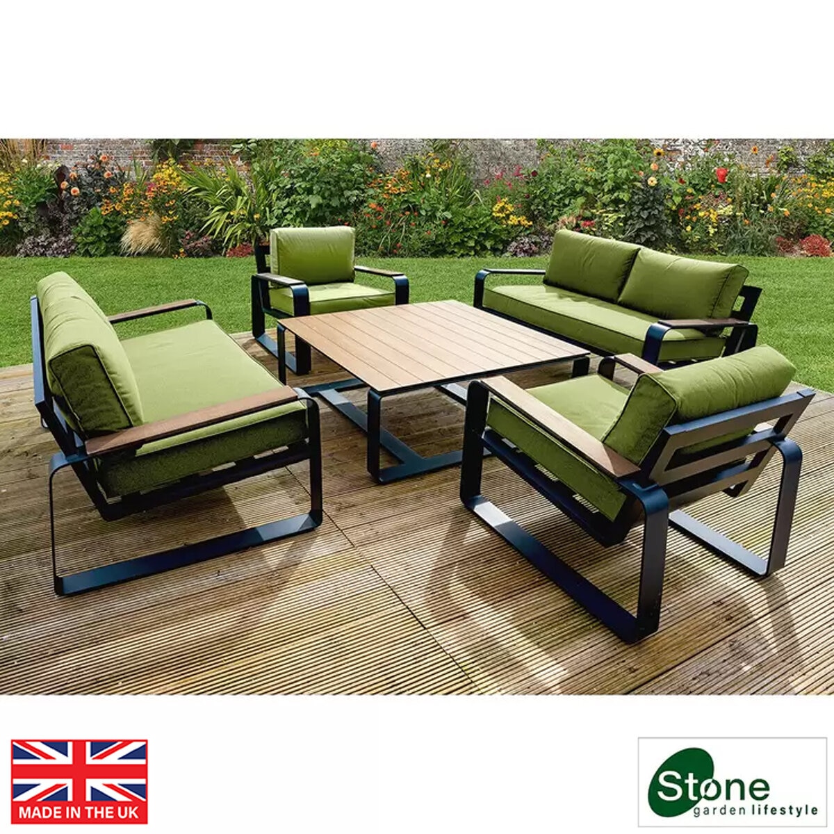 Stone Garden 5 Piece Deep Seating Patio Set in Green