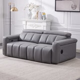 Dallas Grey Leather Power Sliding 3 Seater Sofa