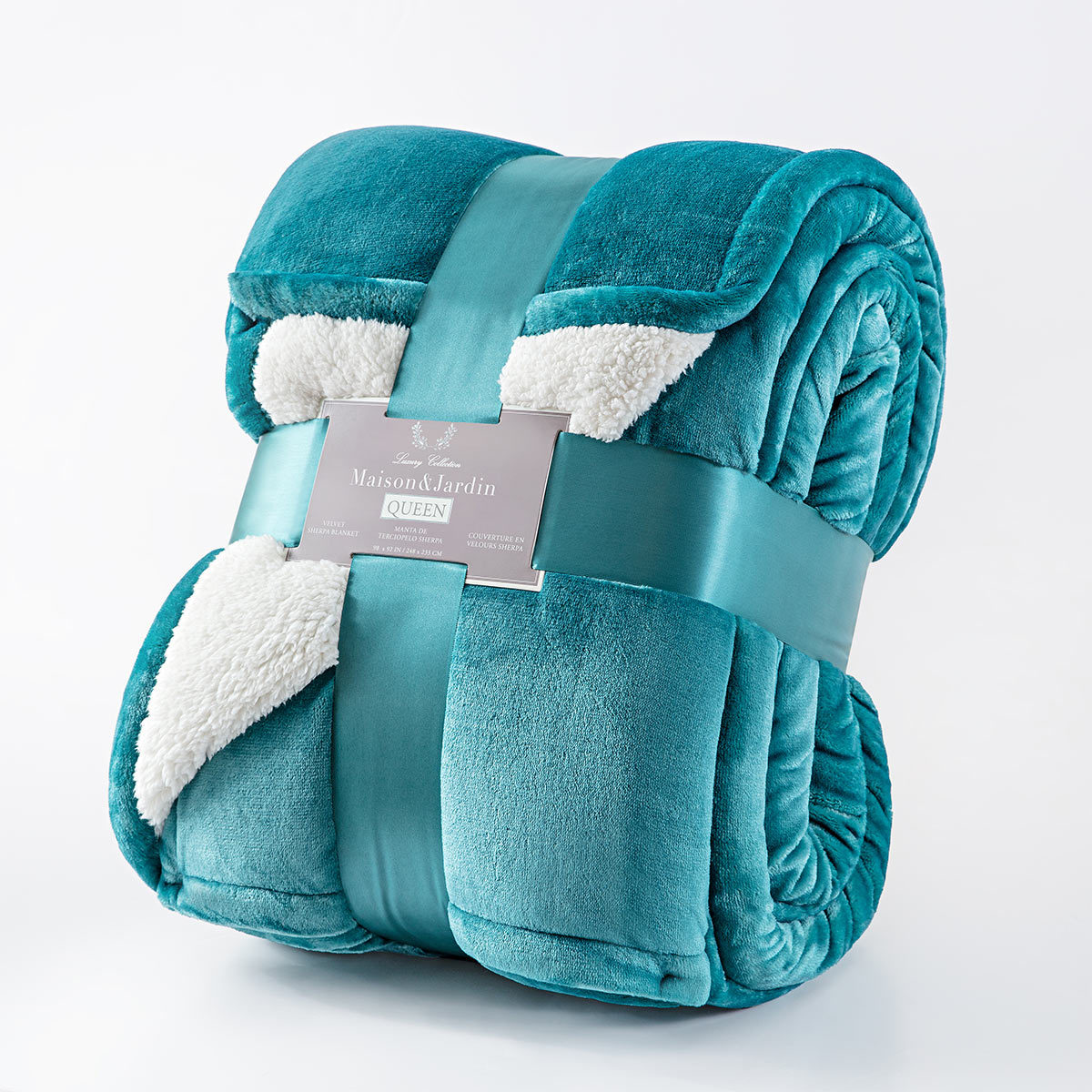 Maison & Jardin King Size Velvet Sherpa Blanket Available in Teal