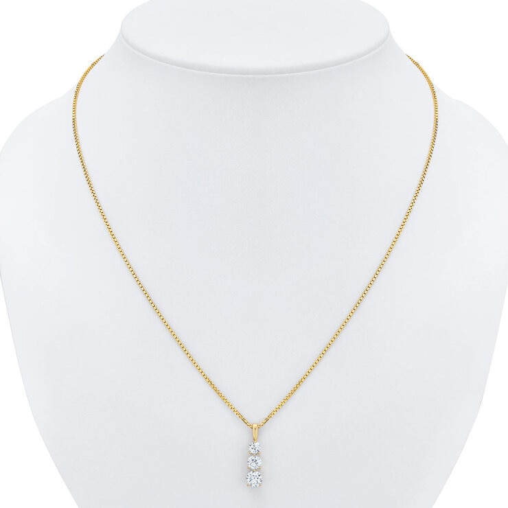 1.00ctw Round Brilliant Cut 3 Stone Diamond Pendant, 14ct Yellow Gold