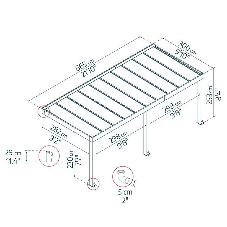 Palram Canopia Helsinki 9ft 10" x 21ft 10" (3m x 6.65m) Cedar Wood Patio Cover