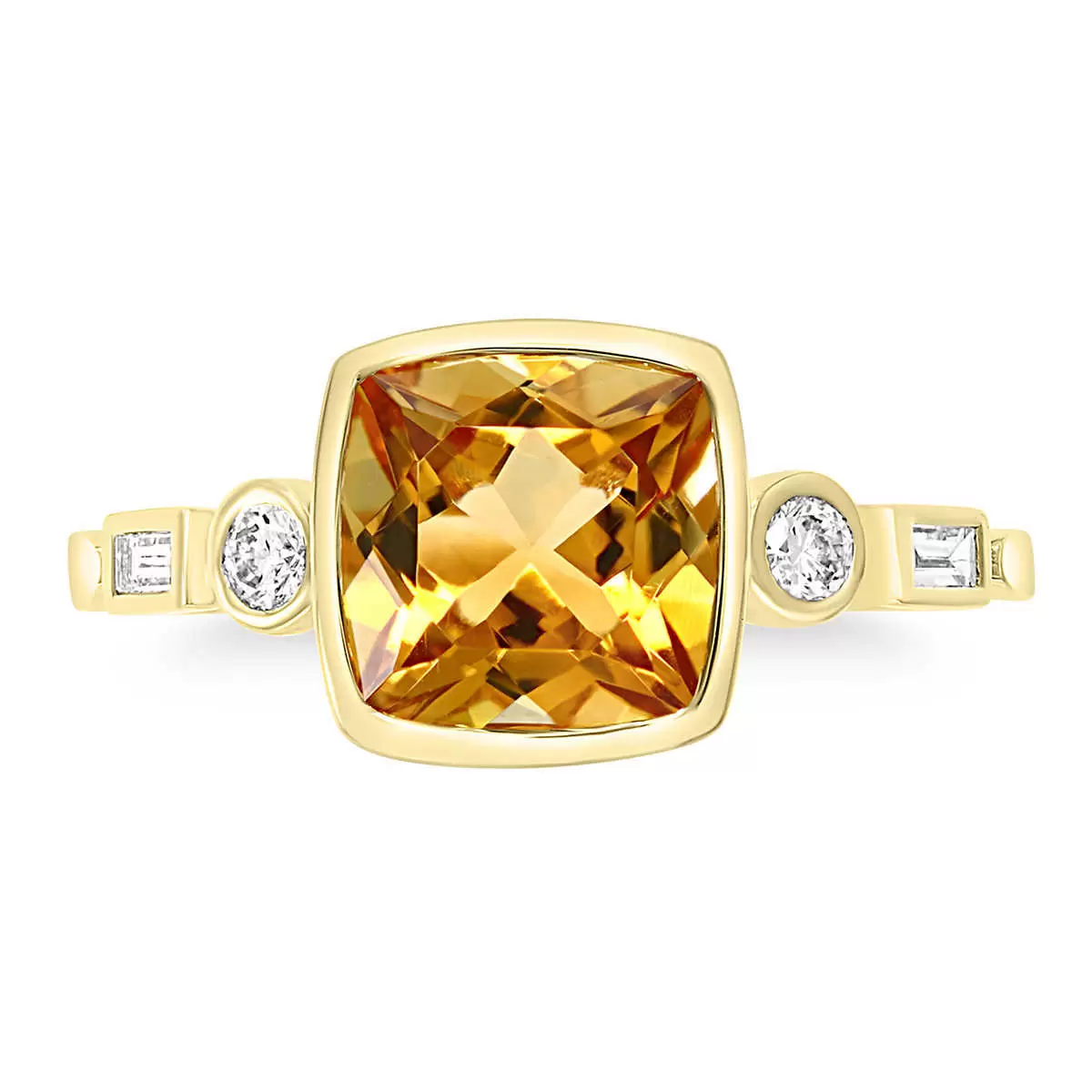 Citrine and Diamond Ring , 14ct Yellow Gold