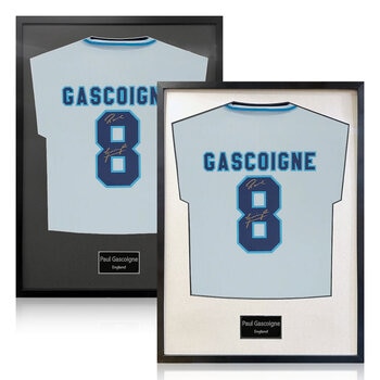 Paul Gascoigne Signed Framed England Football Shirt in 2 Options: White or Black Mount