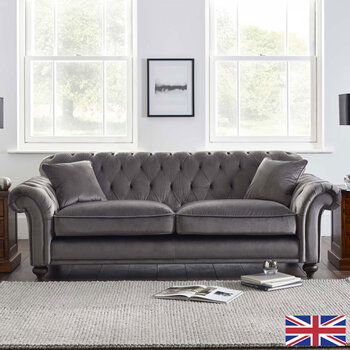 Bordeaux Button Back Grey Velvet 4 Seater Sofa