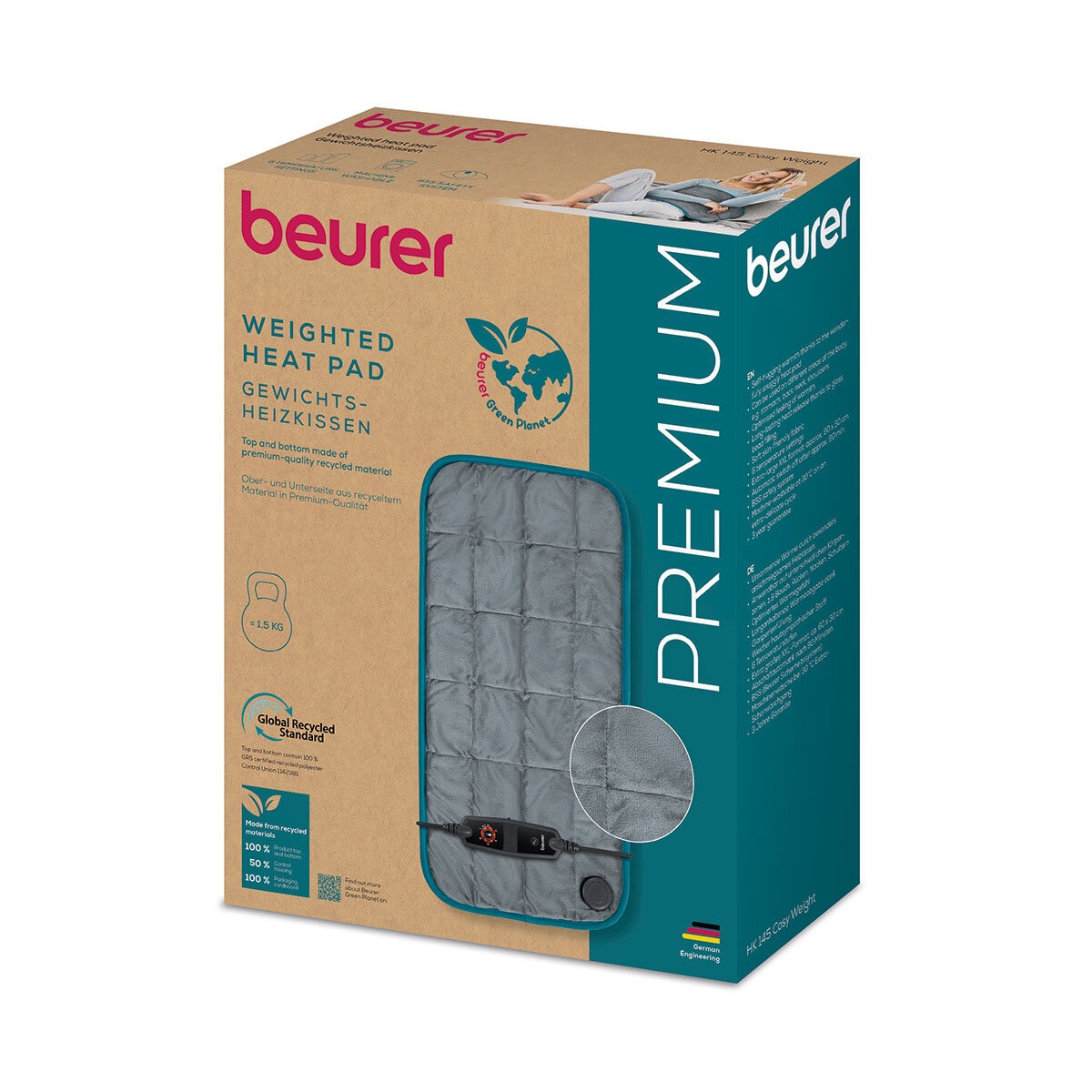 Beurer Green Planet Weighted Heat Pad in Grey, 30 x 60 cm