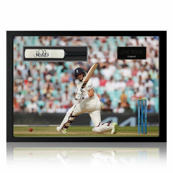 Joe Root Signed Framed Mini Cricket Bat with Batting Design