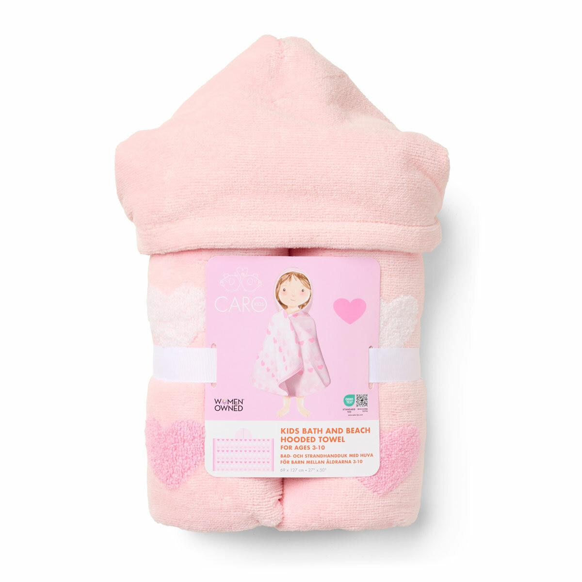 Kids Bath Hooded Towel in Hearts, 69 x 127 cm