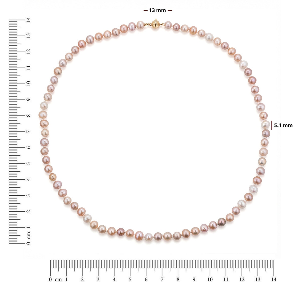 5-5.5mm Cultured Freshwater Pink Pearl Necklace, 14ct Yellow Gold 5-5.5mm Cultured Freshwater Pink Pearl Necklace, 14ct Yellow Gold