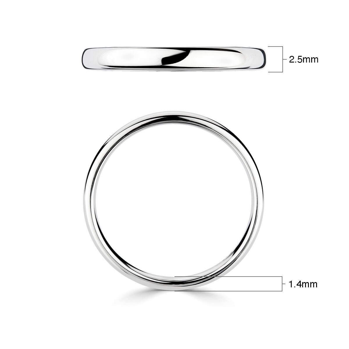 2.5mm Basic Light Court Wedding band. Platinum