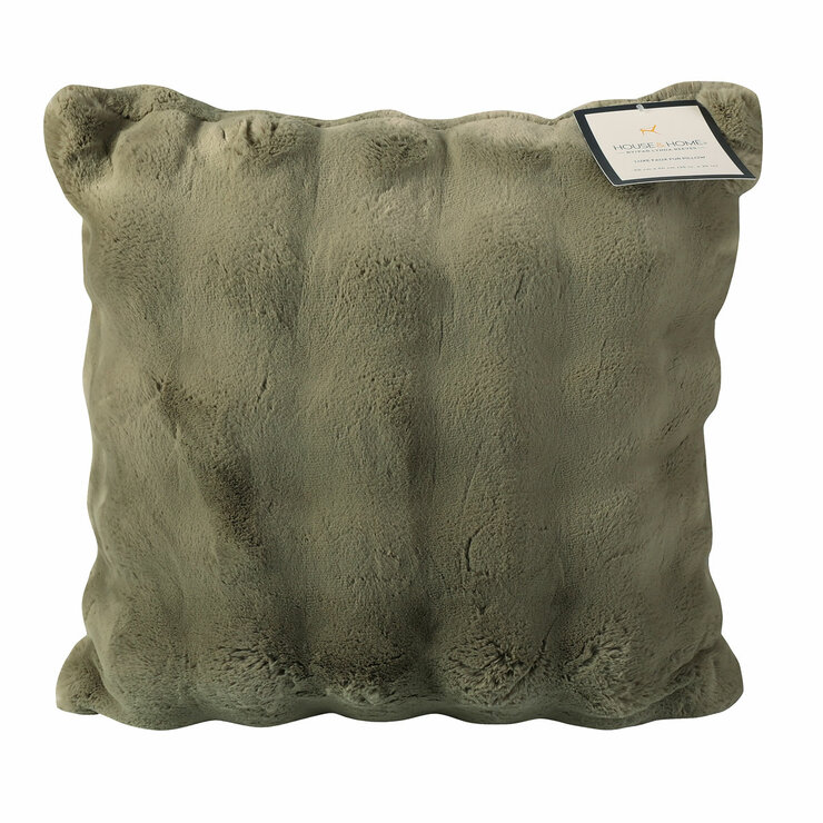 House & Home Faux Fur Bubble Cushion in Green, 50 x 50 cm