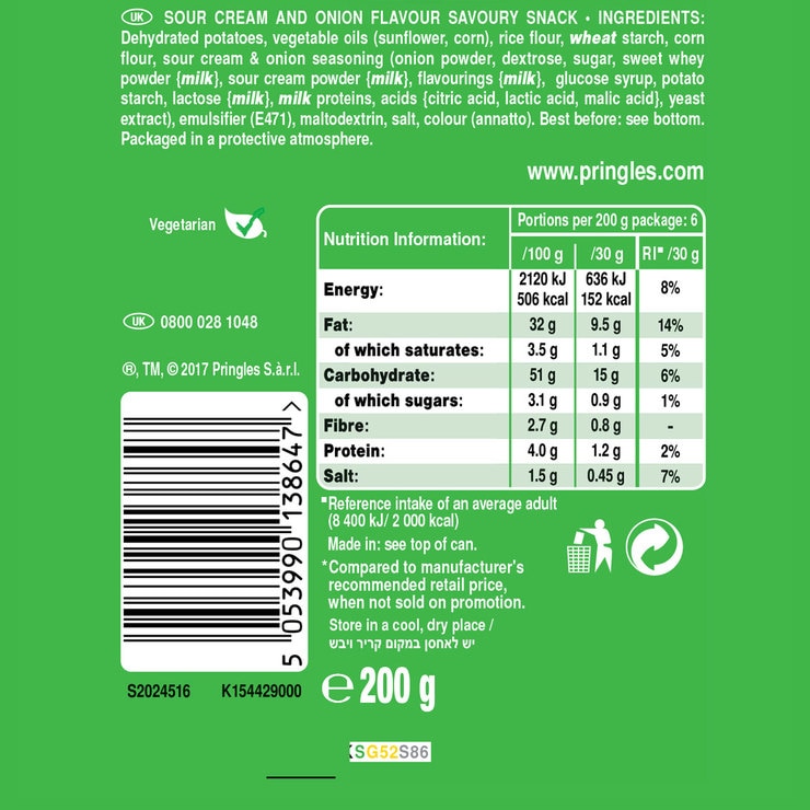 Pringles Sour Cream and Onion, 6 x 200g Costco UK