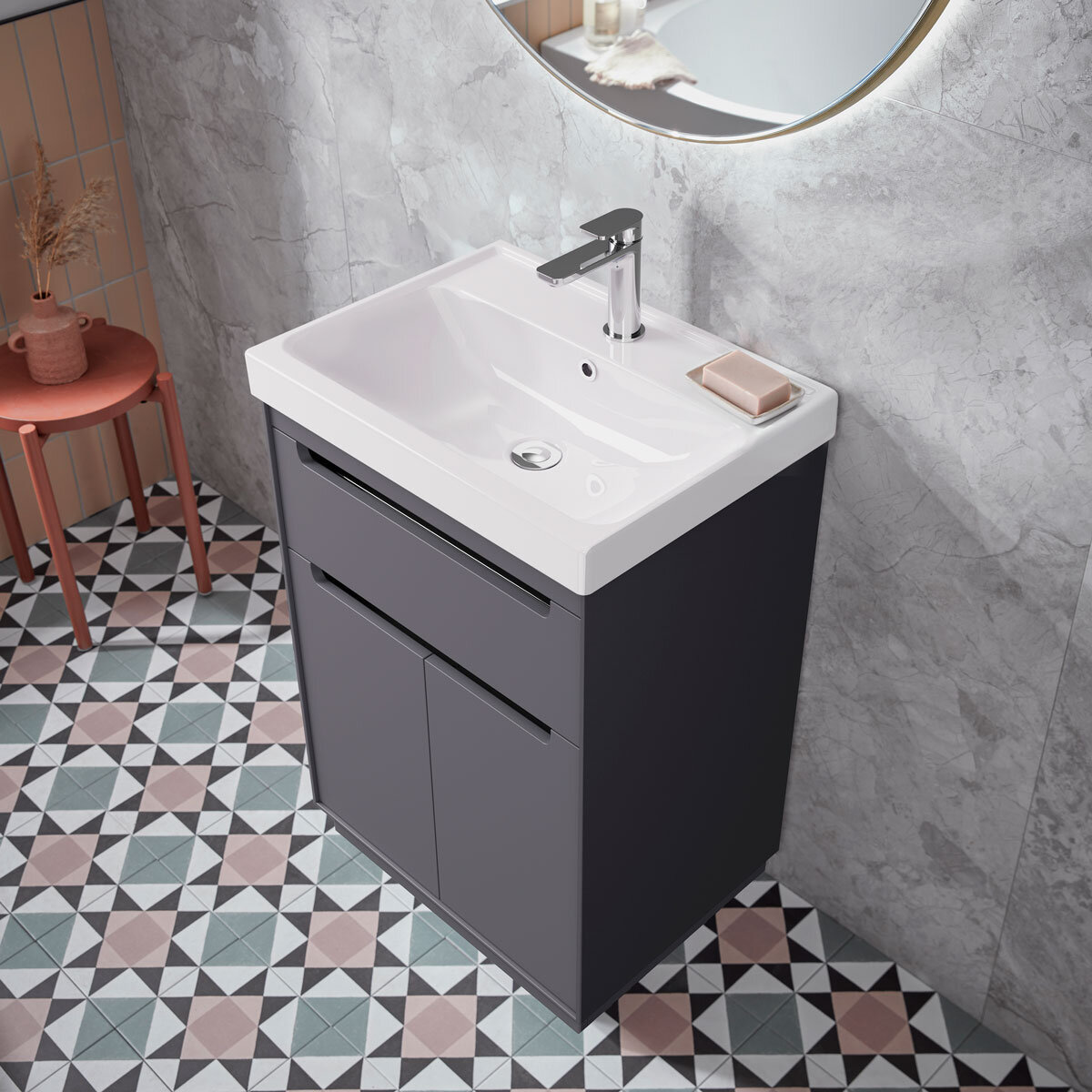 Tavistock Kew 600 Floor Mount with Basin in Dark Grey at costco.co.uk