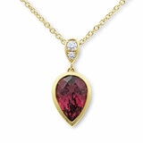 Pear Cut Garnet & 0.07ctw Diamond Pendant, 18ct Yellow Gold