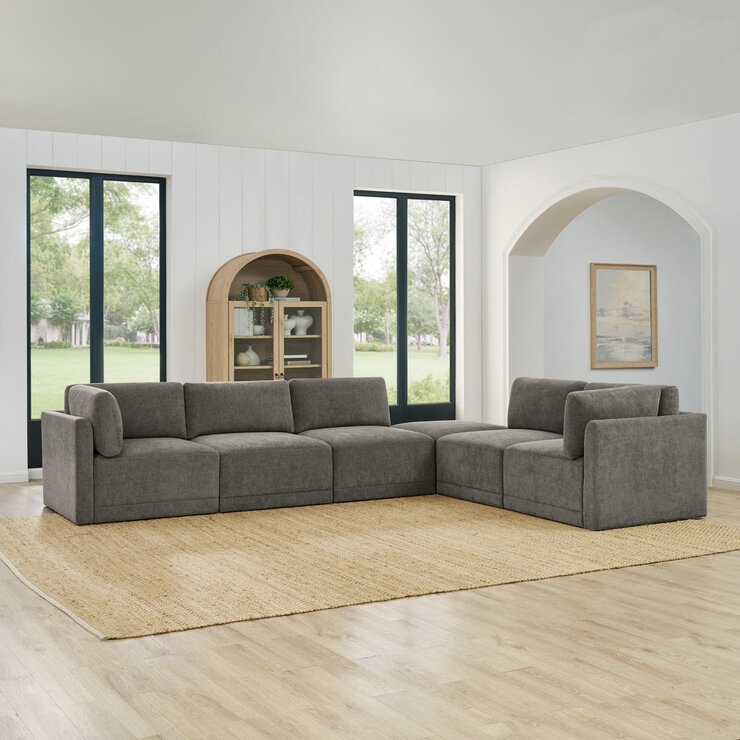 Thomasville Fallon Grey 6 Piece Modular Fabric Sofa