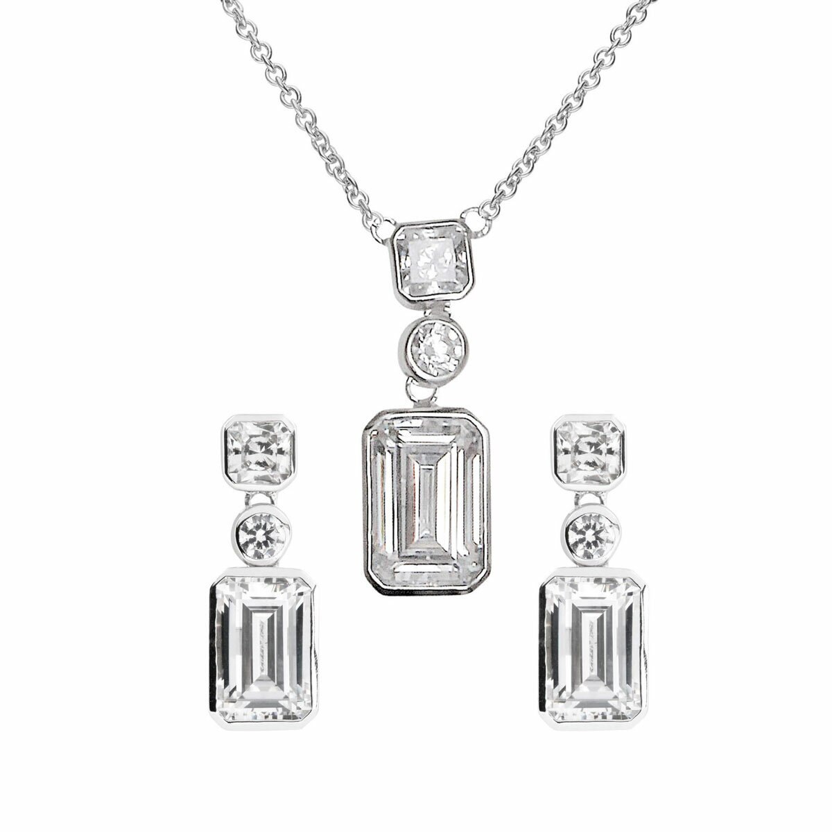 Diamonfire Sterling Silver Cubic Zirconia Pendant and Earrings Set