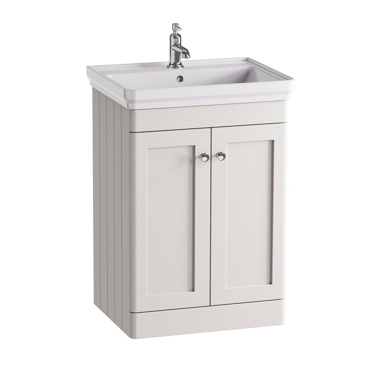 Tavistock Ashby 600 Floor Mount with Basin and Knobs in White at costco.co.uk