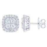 1.50ctw Round Brilliant Cut Diamond Cluster Earrings, 14ct White Gold