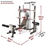 Dimensions of the folding bench folded and unfolded