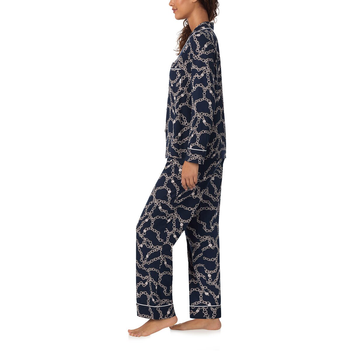 DKNY Notch Collar Pyjama Set in Navy Chain