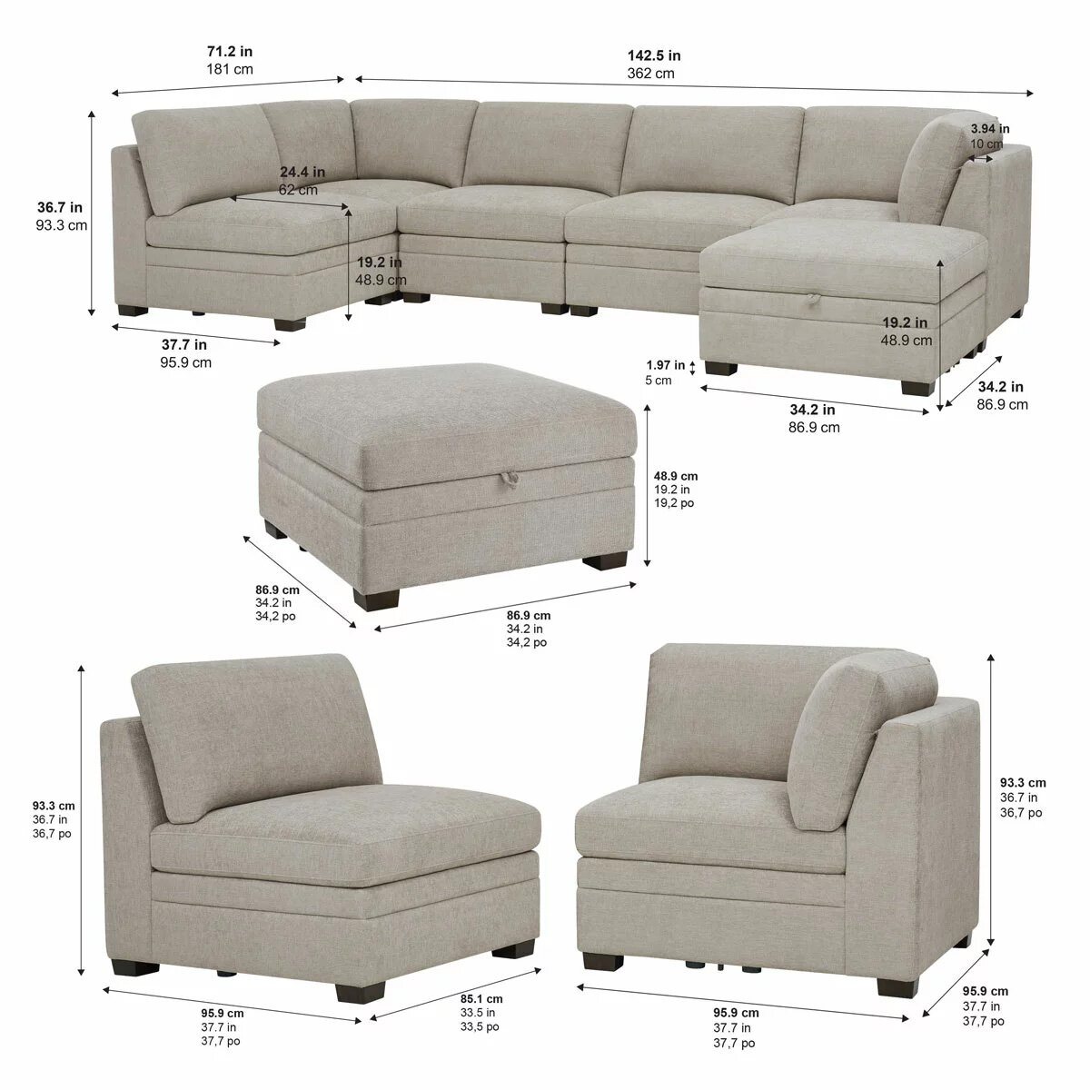 Thomasville Tisdale Taupe 6 Piece Modular Fabric Sofa Thomasville Tisdale Taupe 6 Piece Modular Fabric Sofa