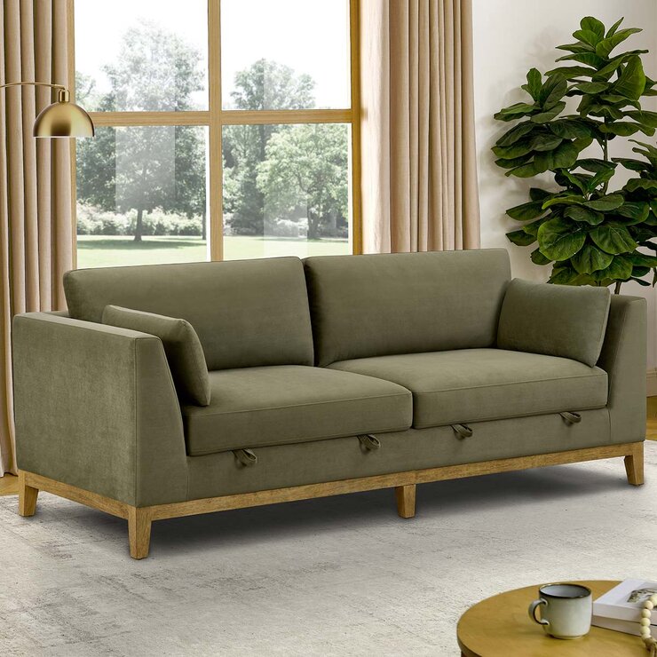 Thomasville Mokena Green Fabric 2 Seater Sofa with Storage Seats Thomasville Mokena Green Fabric 2 Seater Sofa with Storage Seats