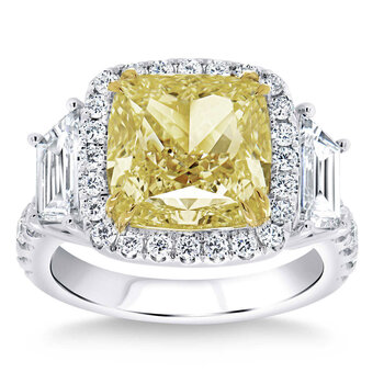 8.44ctw Cushion Cut Fancy Yellow Diamond Halo Ring Platinum