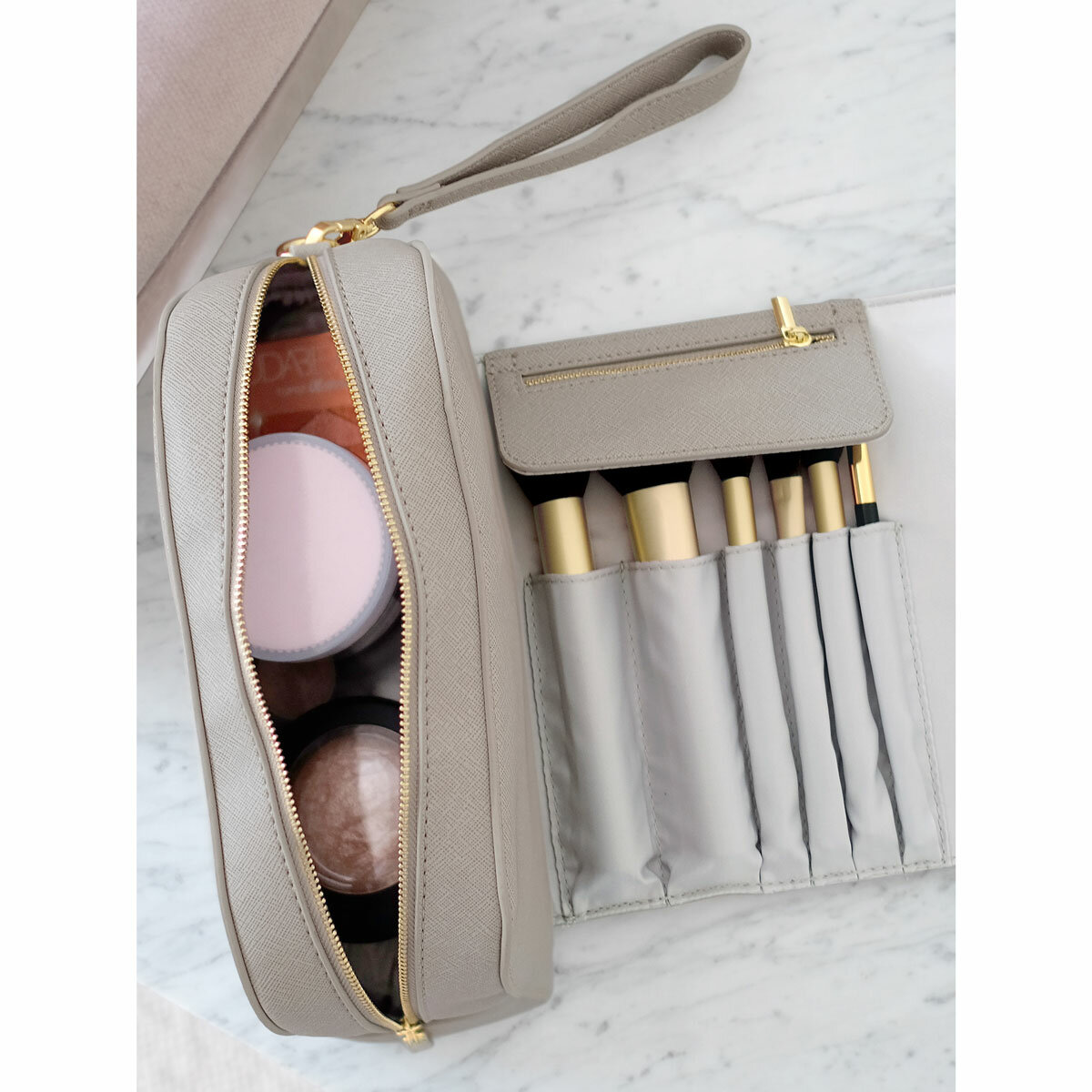 Taupe Wrap Around Makeup Bag