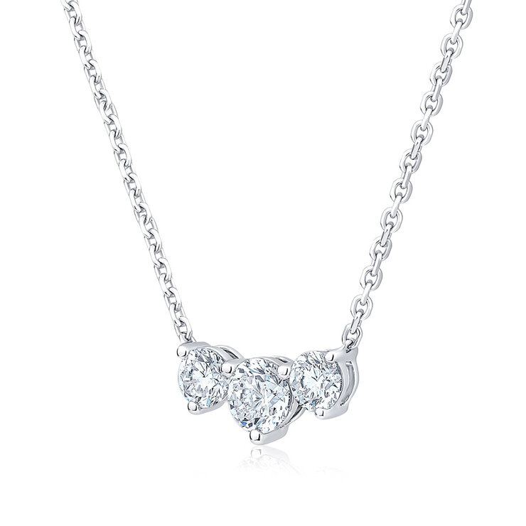 1.00ctw Round Brilliant Cut Diamond 3-Stone Necklace, 18ct White Gold
