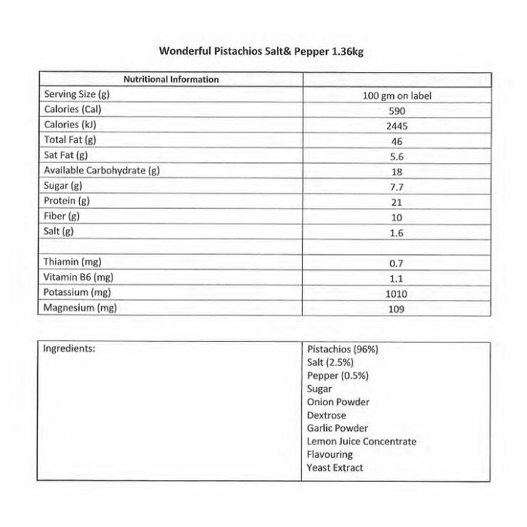Wonderful Salt & Pepper Pistachios, 1.36kg