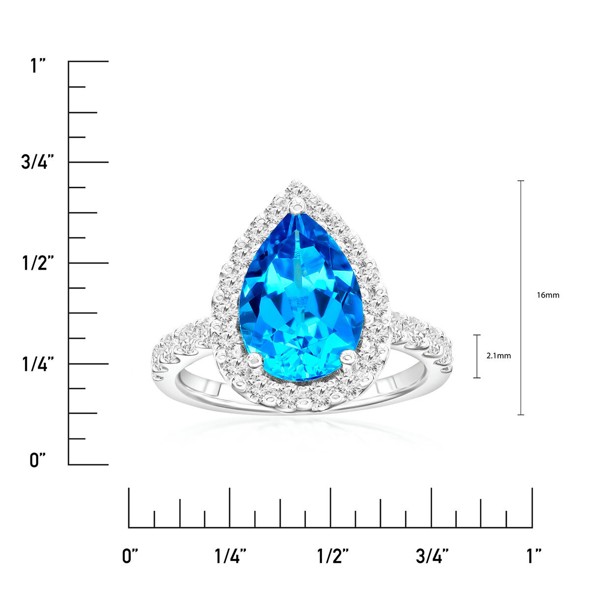 Pear Cut Blue Topaz & 0.66ctw Diamond Ring, 18ct White Gold