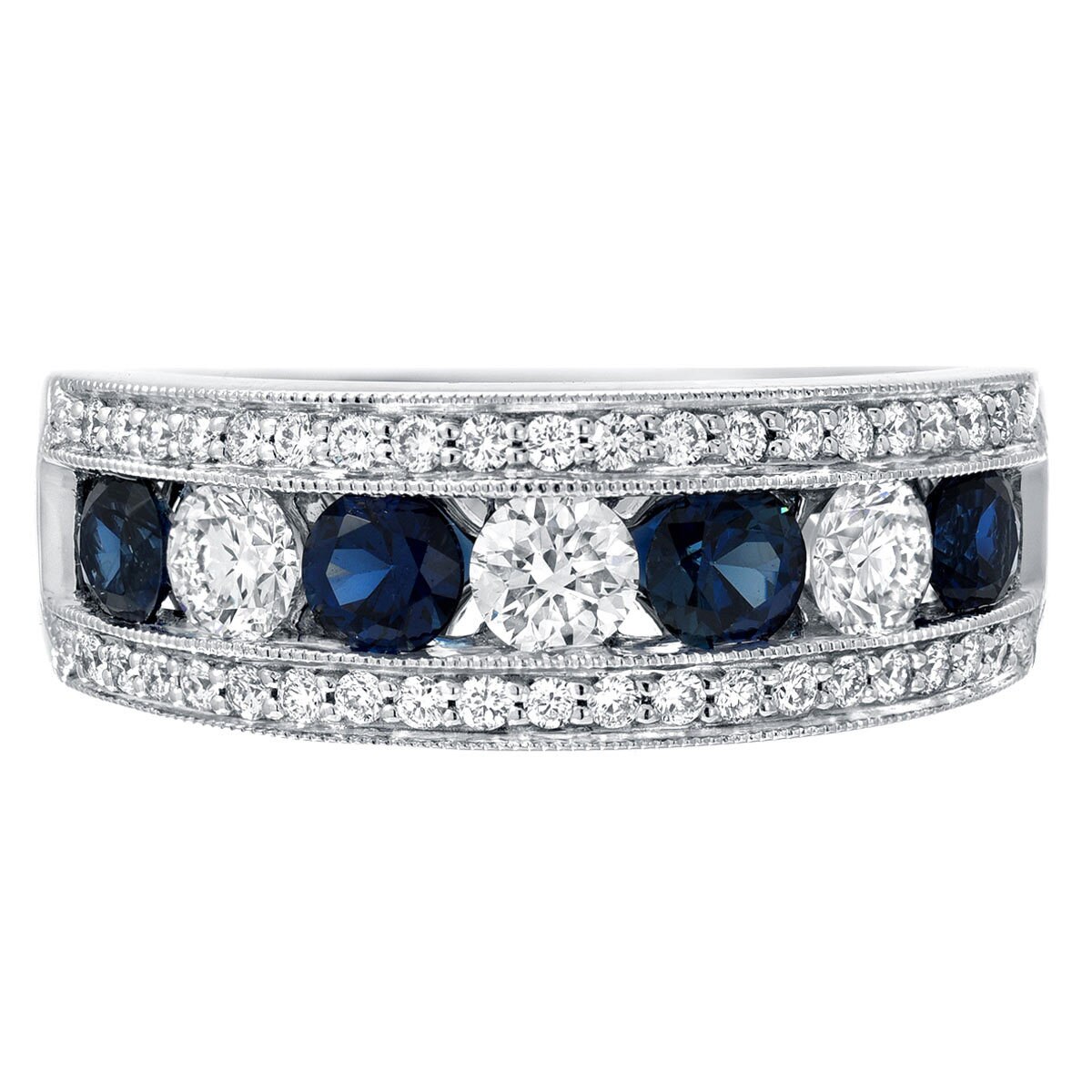 Round Cut Blue Sapphire & 0.71ctw Round Brilliant Cut Diamond Ring, 18ct White Gold