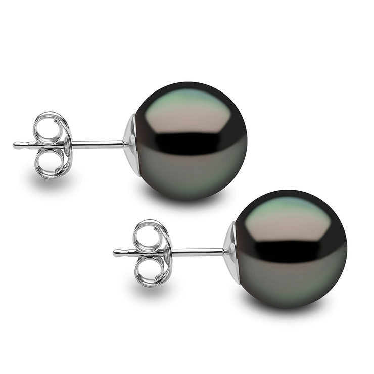 10.5-11mm Tahitian Black Pearl Stud Earrings, 18ct White Gold