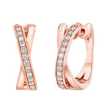0.25ctw Cross Hoop Diamond Earrings, 14ct Rose Gold