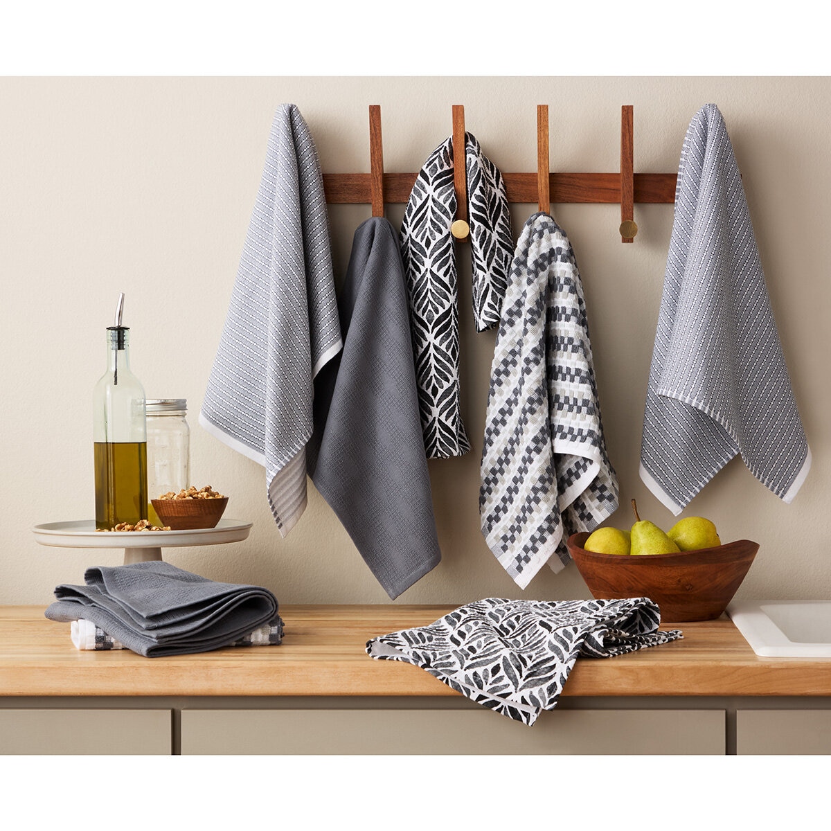 KitchenAid Printed Kitchen Towels Set 8 Pack in Grey